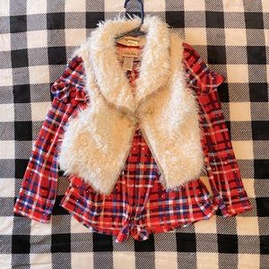 Shirt-dress with faux fur vest